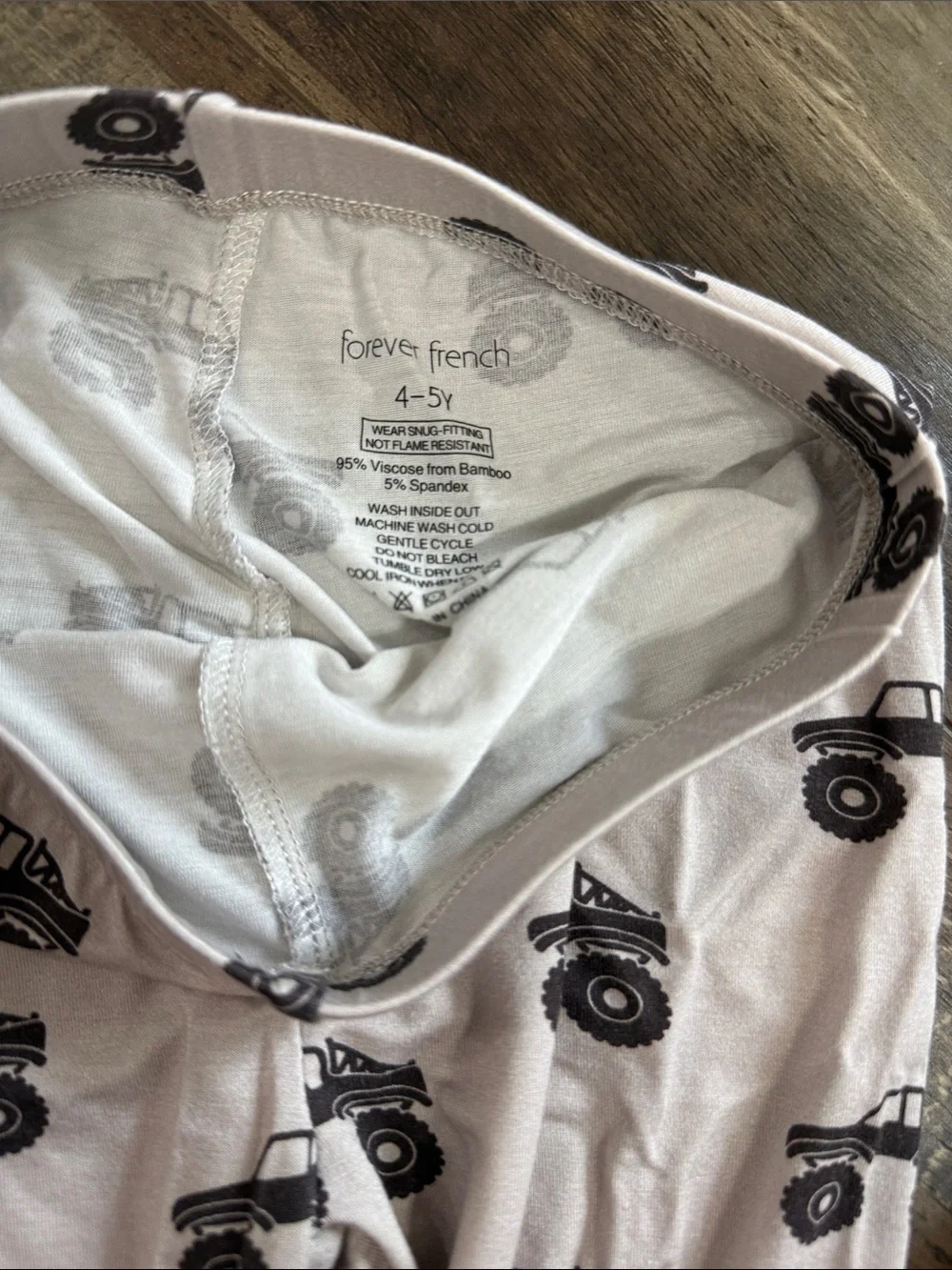 Kids Monster Truck Pajama Set - White with Black Truck Print 4-5 y